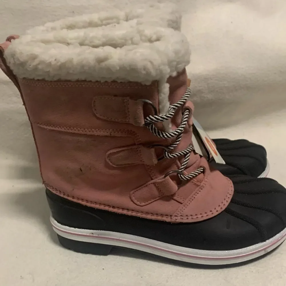 Cat And Jack Kids Easy On Winter Boots Youth Girl Sz 3 Pink Fur Lined Warm